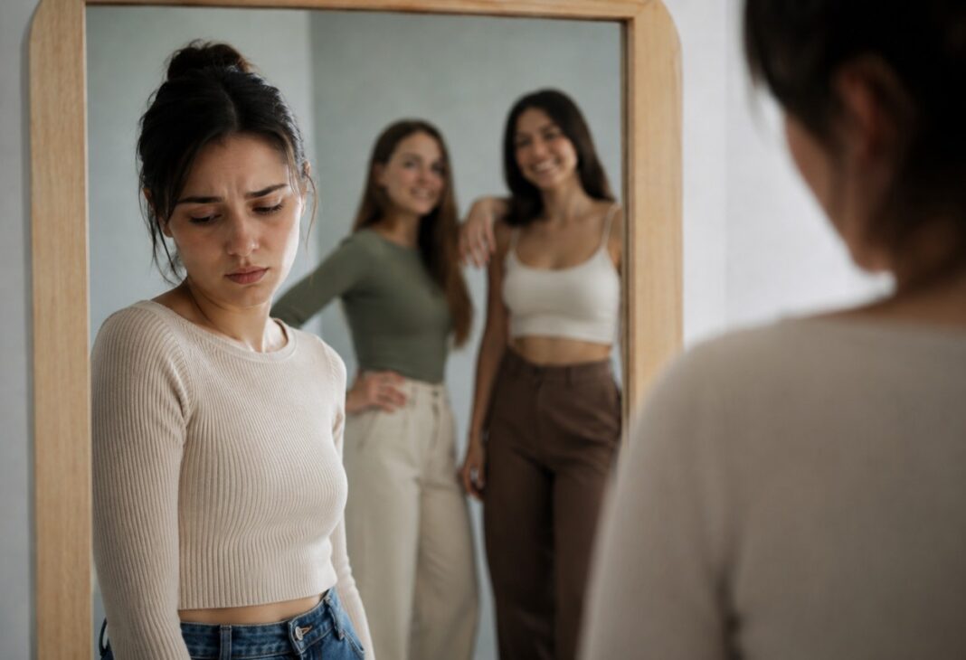 Sosyal Karşılaştırmanın ve Beden Algısı konulu Psychology Times psikoloji yazısı için profesyonel görsel.