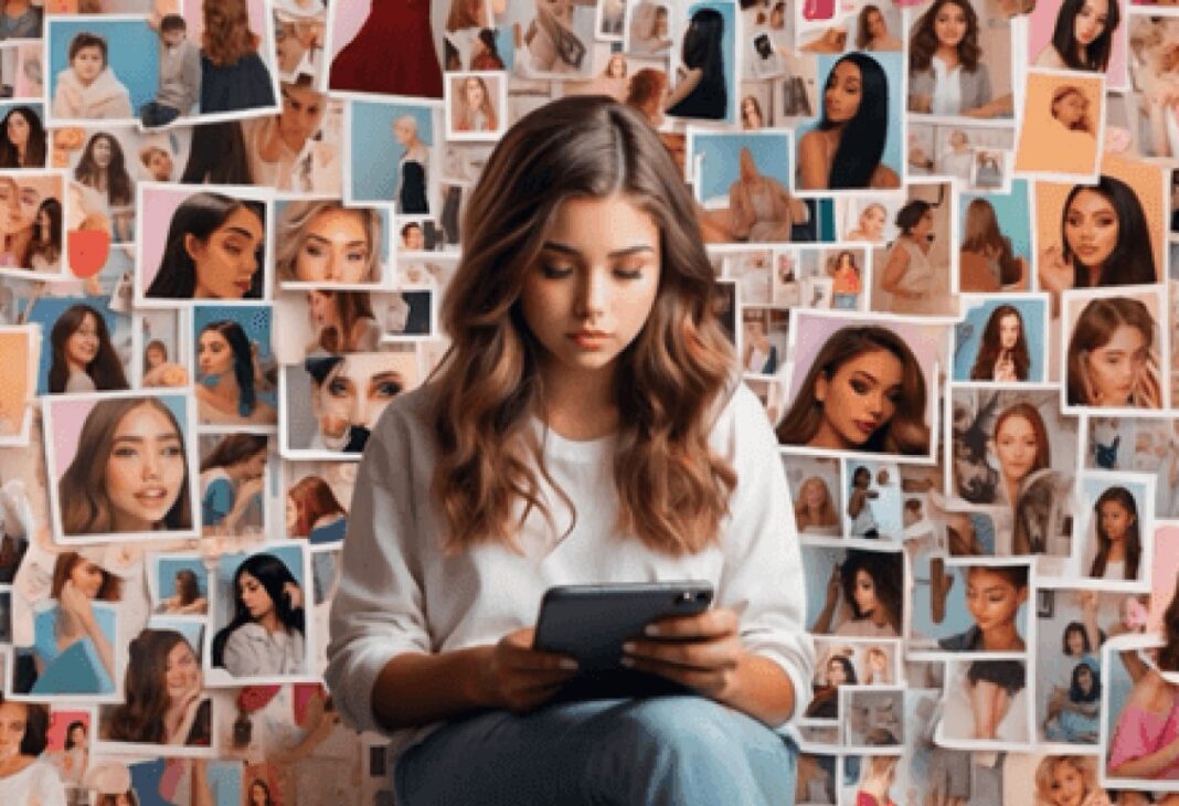 Sosyal Medyada Estetikleşen Benlik: Güzellik Akımları ve Uyum Baskısı konulu Psychology Times psikoloji yazısı için profesyonel görsel.