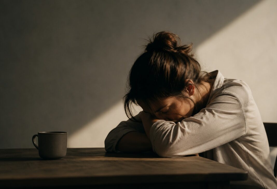 İçsel Yorgunluk: Dinlenince Geçmeyen Tükenmişlik konulu Psychology Times psikoloji yazısı için profesyonel görsel.