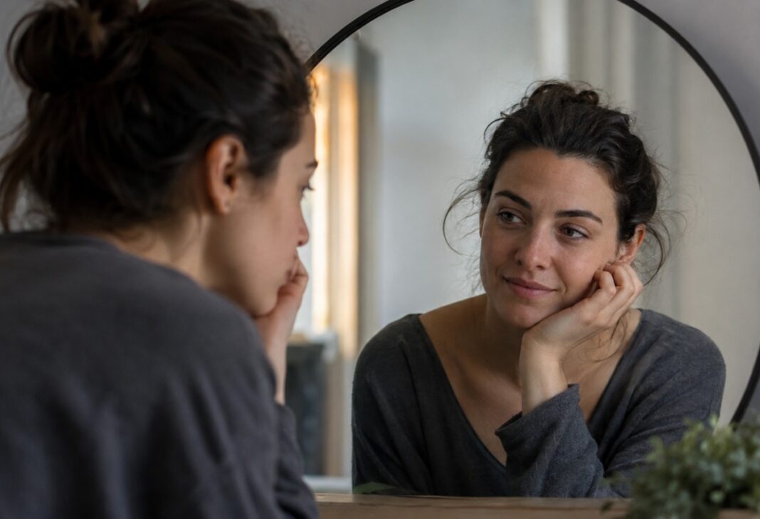 Kendinle Konuşma Biçimin Ruh Sağlığını Nasıl Etkiliyor? konulu Psychology Times psikoloji yazısı için profesyonel görsel.