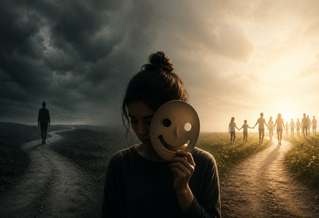 Mutlu Olmaya Çalışmak Mutsuzluk Mudur? konulu Psychology Times psikoloji yazısı için profesyonel görsel.