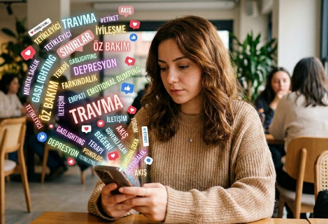 Sosyal Medyada Terapi Dili konulu Psychology Times psikoloji yazısı için profesyonel görsel.