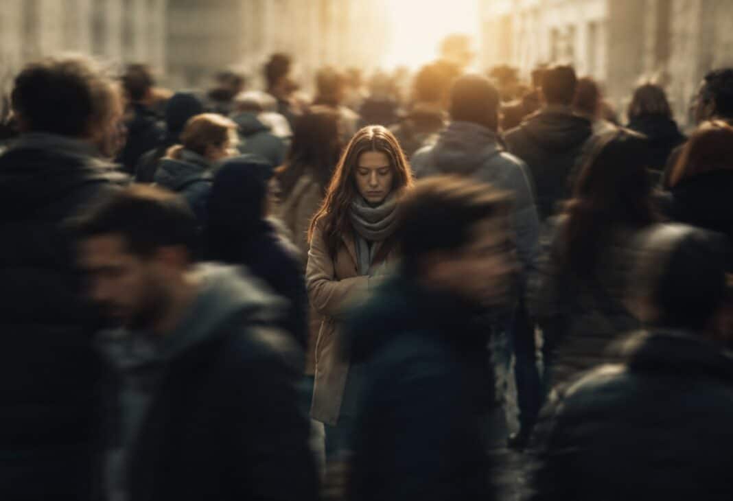 Kalabalık İçindeki Yalnızlık Psikolojisi konulu Psychology Times psikoloji yazısı için profesyonel görsel.