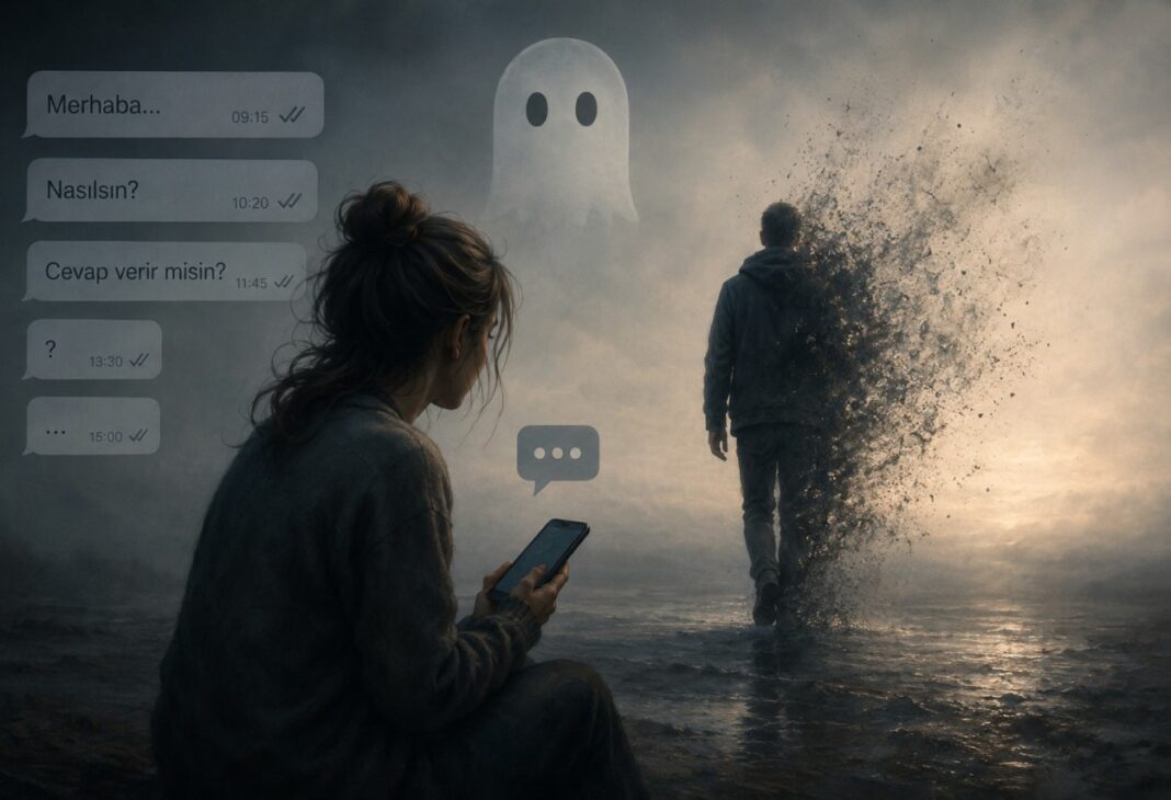 Bir Anda Ortadan Kaybolan İnsanlar: Ghosting Neden Bu Kadar Acıtıyor? konulu Psychology Times psikoloji yazısı için profesyonel görsel.