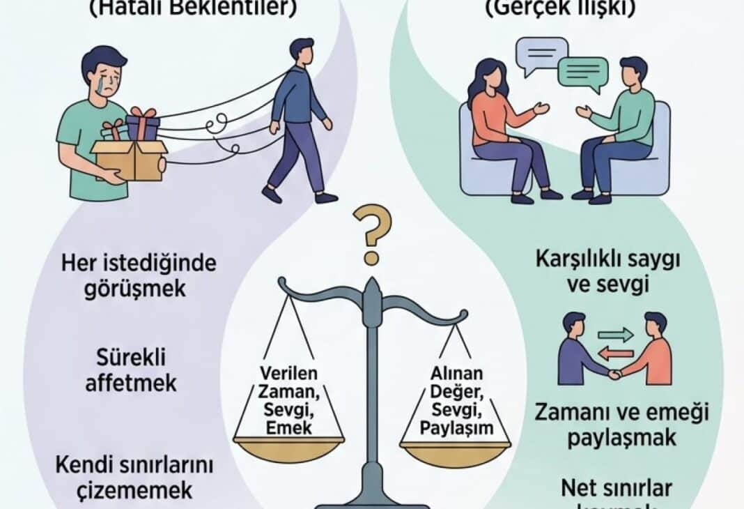 Her Yaşadığımız İlişki Aşk mıdır, Yoksa Bir Borç-Alacak Dengesi mi? konulu Psychology Times psikoloji yazısı için profesyonel görsel.