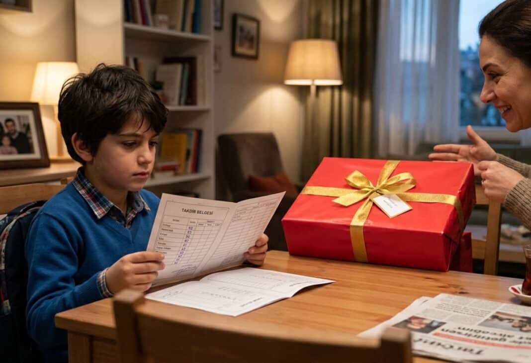 KARNE HEDİYESİ Mİ, BAŞARI BASKISI MI? konulu Psychology Times psikoloji yazısı için profesyonel görsel.