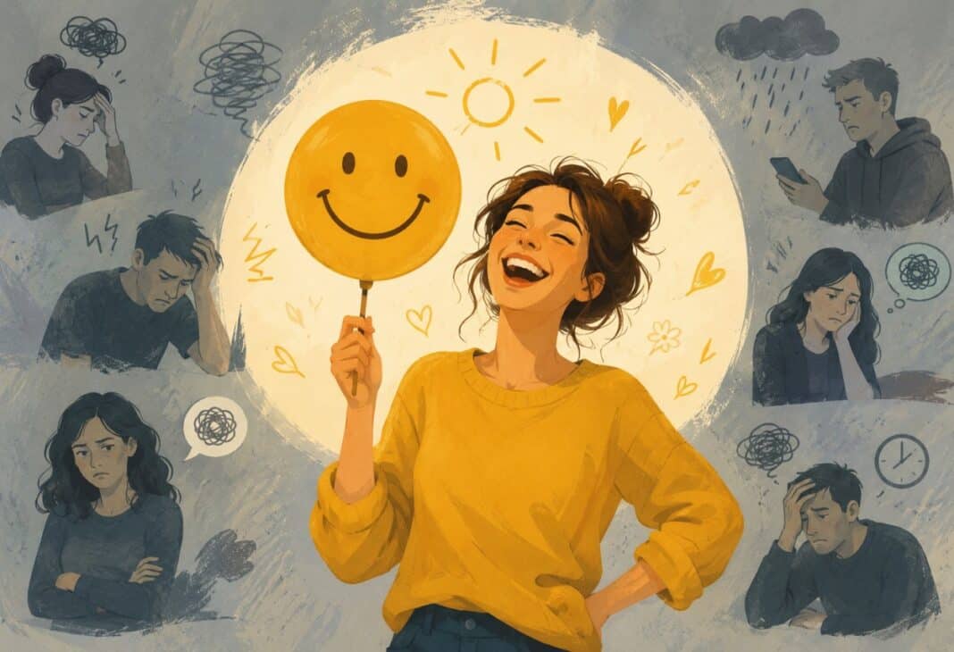 Hayatı Hafifletmenin Bilimi: Mizah konulu Psychology Times psikoloji yazısı için profesyonel görsel.