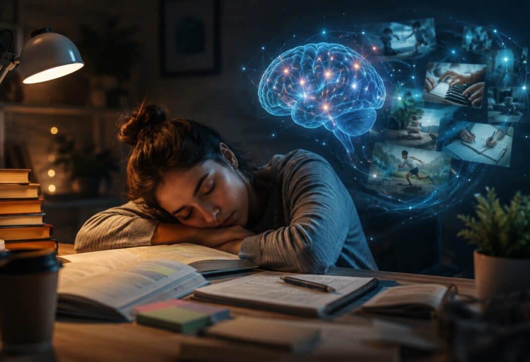Uyku Gerçekten Öğrenmeyi Güçlendiriyor Mu? konulu Psychology Times psikoloji yazısı için profesyonel görsel.