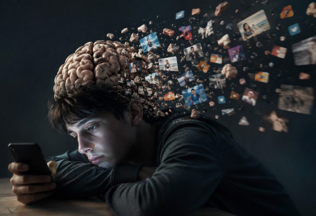 Dijital Çağın Yeni Sendromu: Brain Rot (Beyin Çürümesi) konulu Psychology Times psikoloji yazısı için profesyonel görsel.