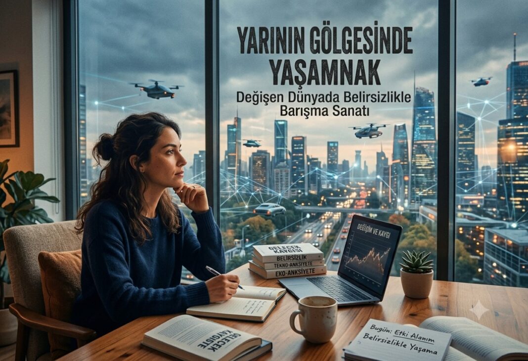 Yarının Gölgesinde Yaşamak: Değişen Dünyada Belirsizlikle Barışma Sanatı konulu Psychology Times psikoloji yazısı için profesyonel görsel.