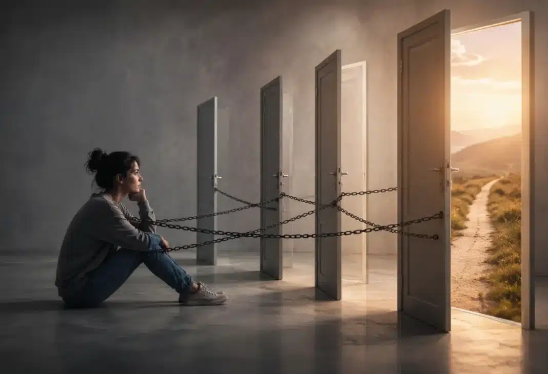 Kendini Sabote Etmek: Kendimize Karşı Oynadığımız Görünmez Oyun konulu Psychology Times psikoloji yazısı için profesyonel görsel.